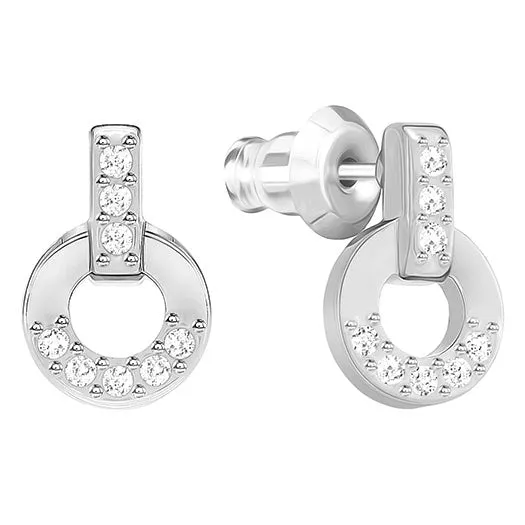 Swarovski Rhodium White Crystal Circle Stud Earrings