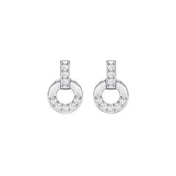 Swarovski Rhodium White Crystal Circle Stud Earrings