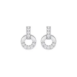Swarovski Rhodium White Crystal Circle Stud Earrings
