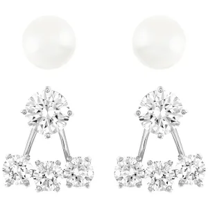 Swarovski Rhodium White Crystal Pearl Attract Earring Set D