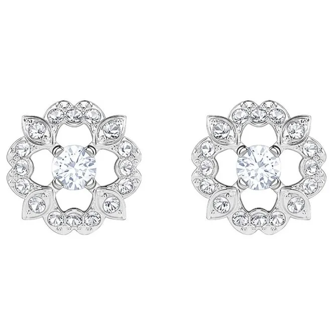 Swarovski Rhodium White Crystal Sparkling Dance Flower Earrings