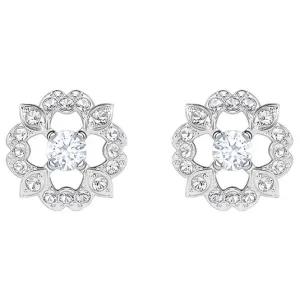 Swarovski Rhodium White Crystal Sparkling Dance Flower Earrings