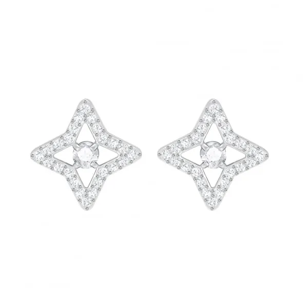 Swarovski Rhodium White Crystal Sparkling Dance Star Stud Earrings