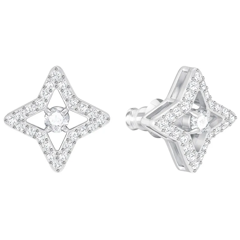 Swarovski Rhodium White Crystal Sparkling Dance Star Stud Earrings