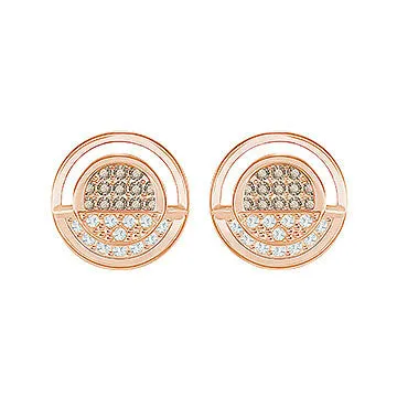 Swarovski Rose Gold White And Grey Crystal Hillock Round Stud Earrings D