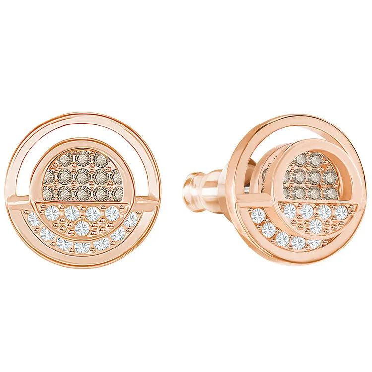 Swarovski Rose Gold White And Grey Crystal Hillock Round Stud Earrings D