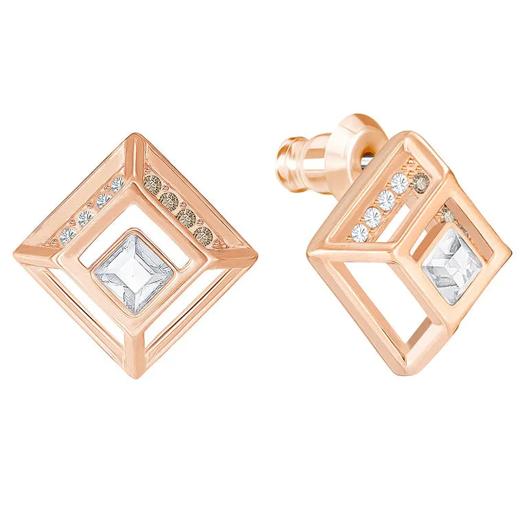 Swarovski Rose Gold White Crystal Hillock Square Stud Earrings D