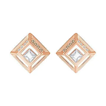 Swarovski Rose Gold White Crystal Hillock Square Stud Earrings D