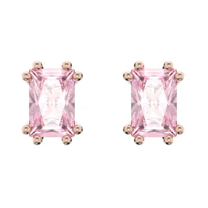 Swarovski Stilla Rose Gold Tone Plated Pink Crystal Cushion Cut Stud Earrings