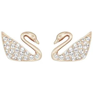 Swarovski Swan Mini Rose Gold White Crystal Stud Earrings