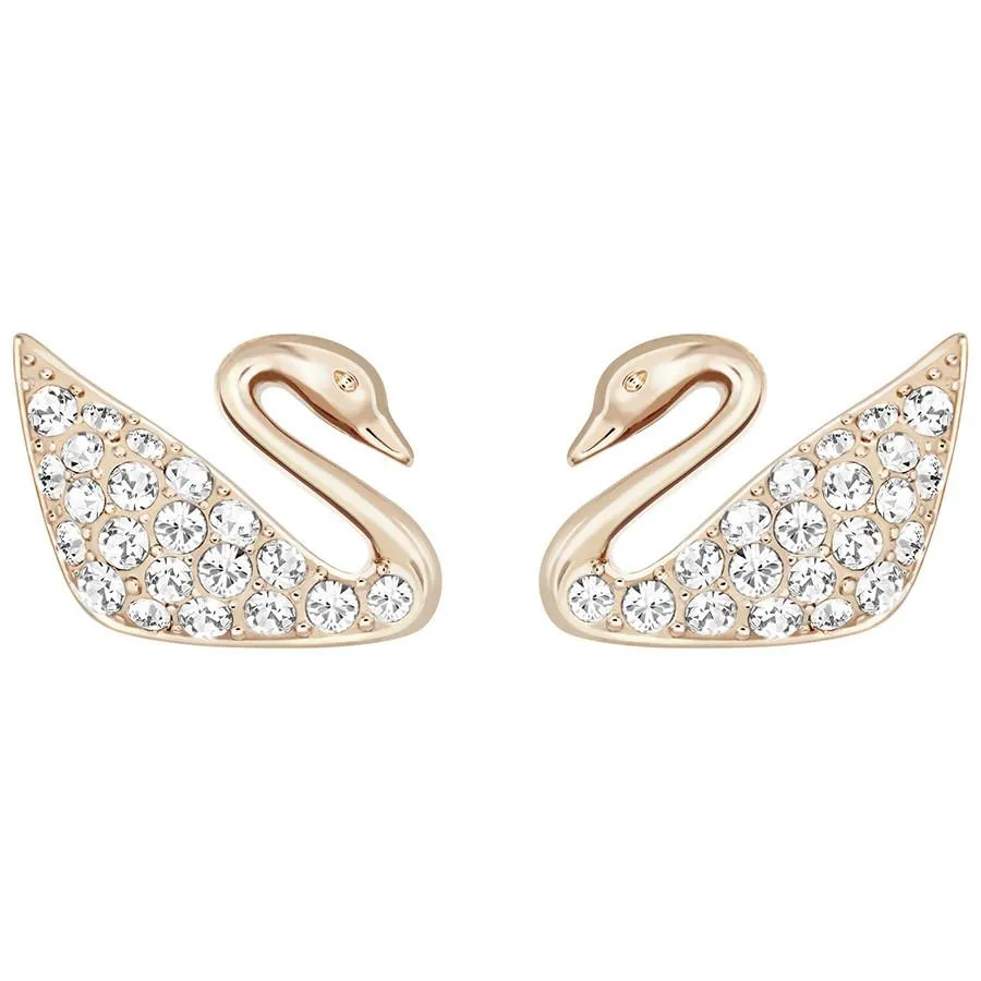 Swarovski Swan Mini Rose Gold White Crystal Stud Earrings