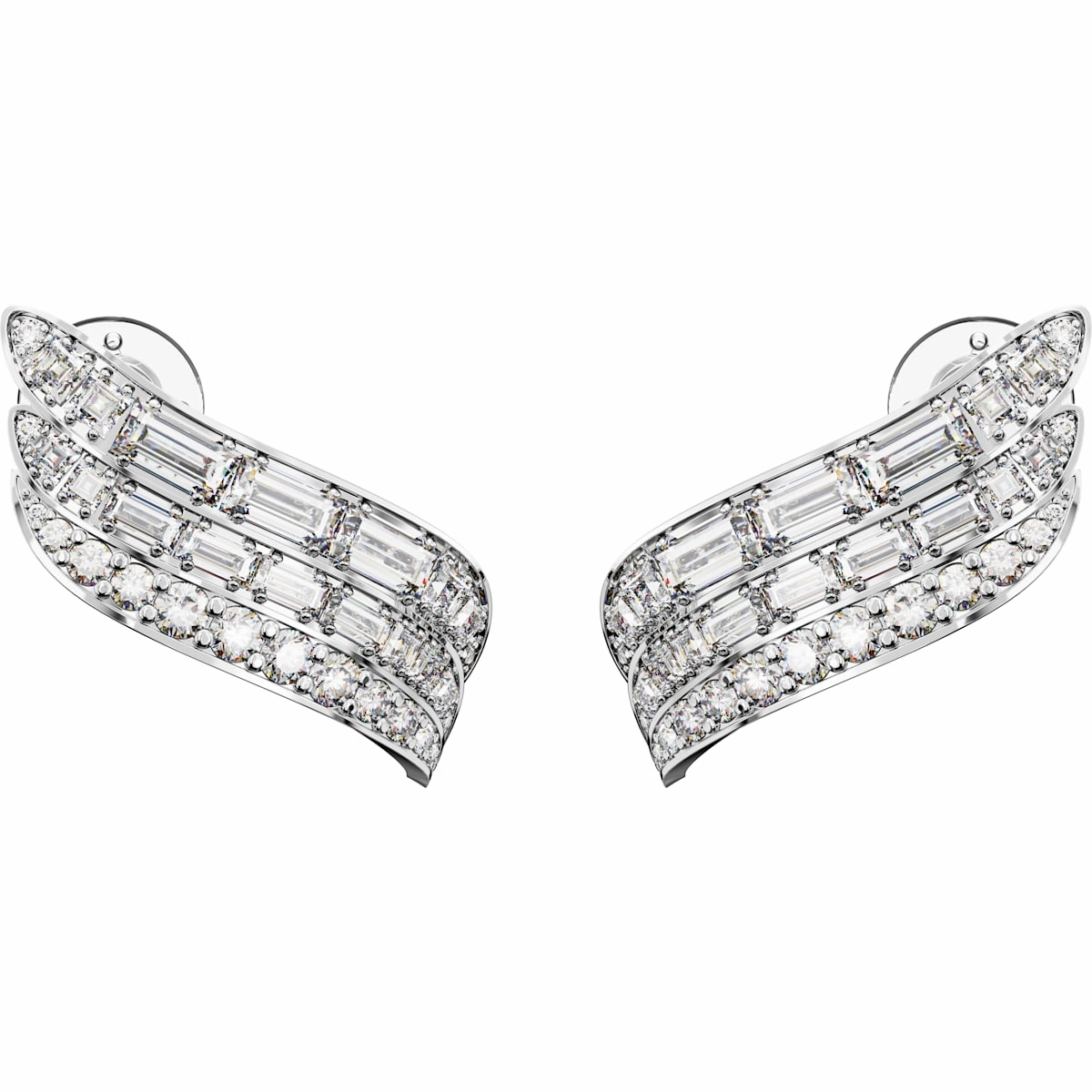 Swarovski Hyperbola Rhodium Plated White Crystal Mixed Cut Stud Earrings