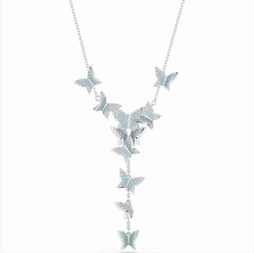 Swarovski Lilia Rhodium Plated Y Butterfly Blue Crystal Necklace