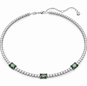 Swarovski Matrix Rhodium Plated Mixed Cut Green Crystal Tennis Necklace