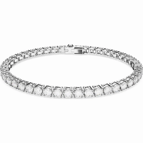 Swarovski Matrix Rhodium Plated White Crystal Small Round Cut Tennis Bracelet Size L