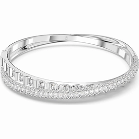 Swarovski Rota Rhodium Plated White Crystal Mixed Cuts Bangle Size L