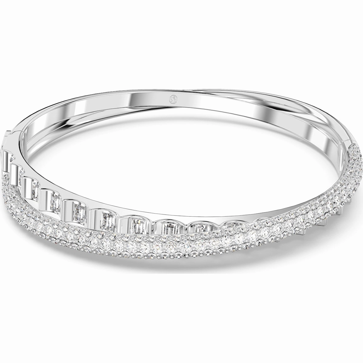 Swarovski Rota Rhodium Plated White Crystal Mixed Cuts Bangle Size L