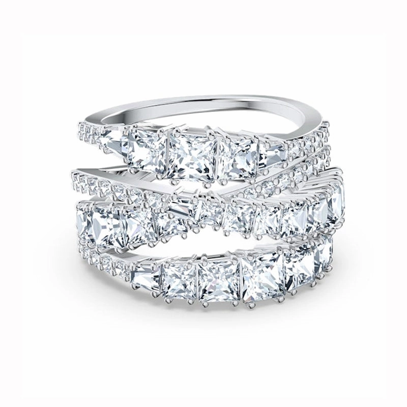Swarovski Twist Rhodium Plated White Crystal Wrap Ring - Size 60