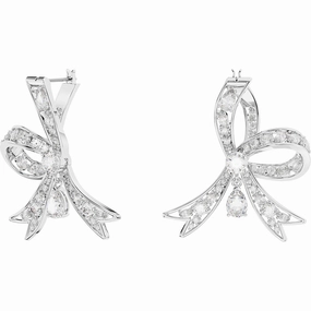 Swarovski Volta Rhodium Plated White Crystal Bow Drop Earrings