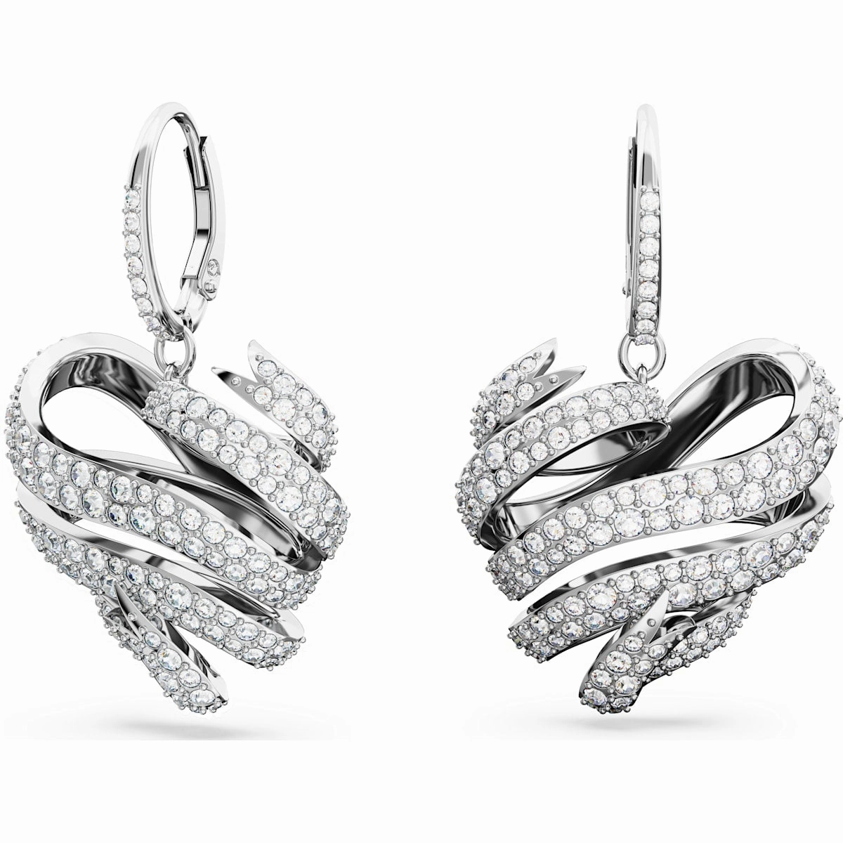 Swarovski Volta Rhodium Plated White Crystal Heart Drop Earrings