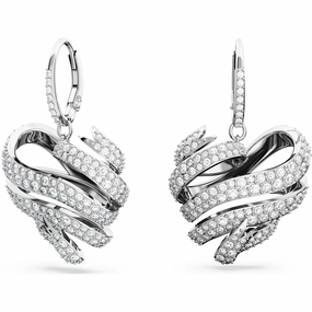 Swarovski Volta Rhodium Plated White Crystal Heart Drop Earrings