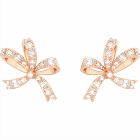 Swarovski Volta Rose Gold Tone Plated Small Bow White Crystal Earrings