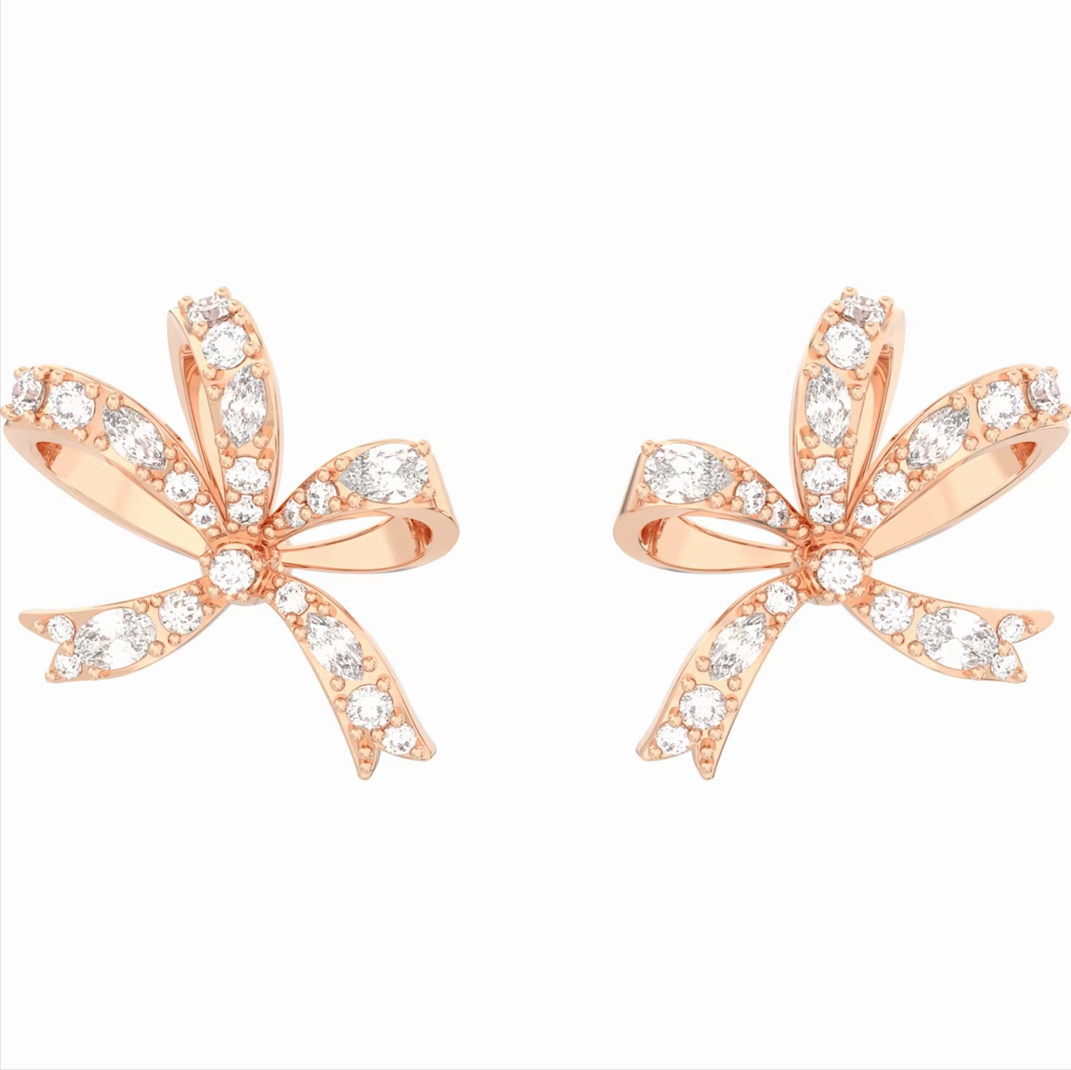 Swarovski Volta Rose Gold Tone Plated Small Bow White Crystal Earrings