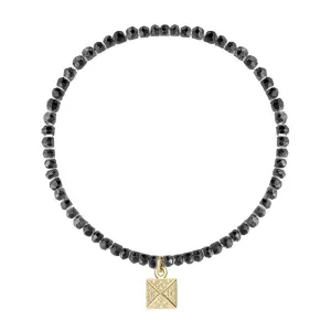 Sylva Black Bead Yellow Gold Plated Sterling Silver Square Sectioned Bracelet