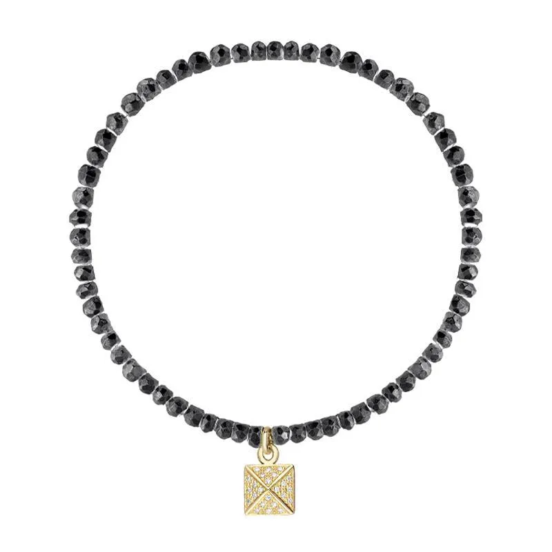 Sylva Black Bead Yellow Gold Plated Sterling Silver Square Sectioned Bracelet