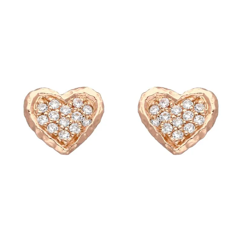 Sylva Rose Gold Sterling Silver Plated Pave Heart Earrings
