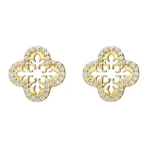 Sylva Yellow Gold Sterling Silver Plated Decorative Cross Stud Earrings