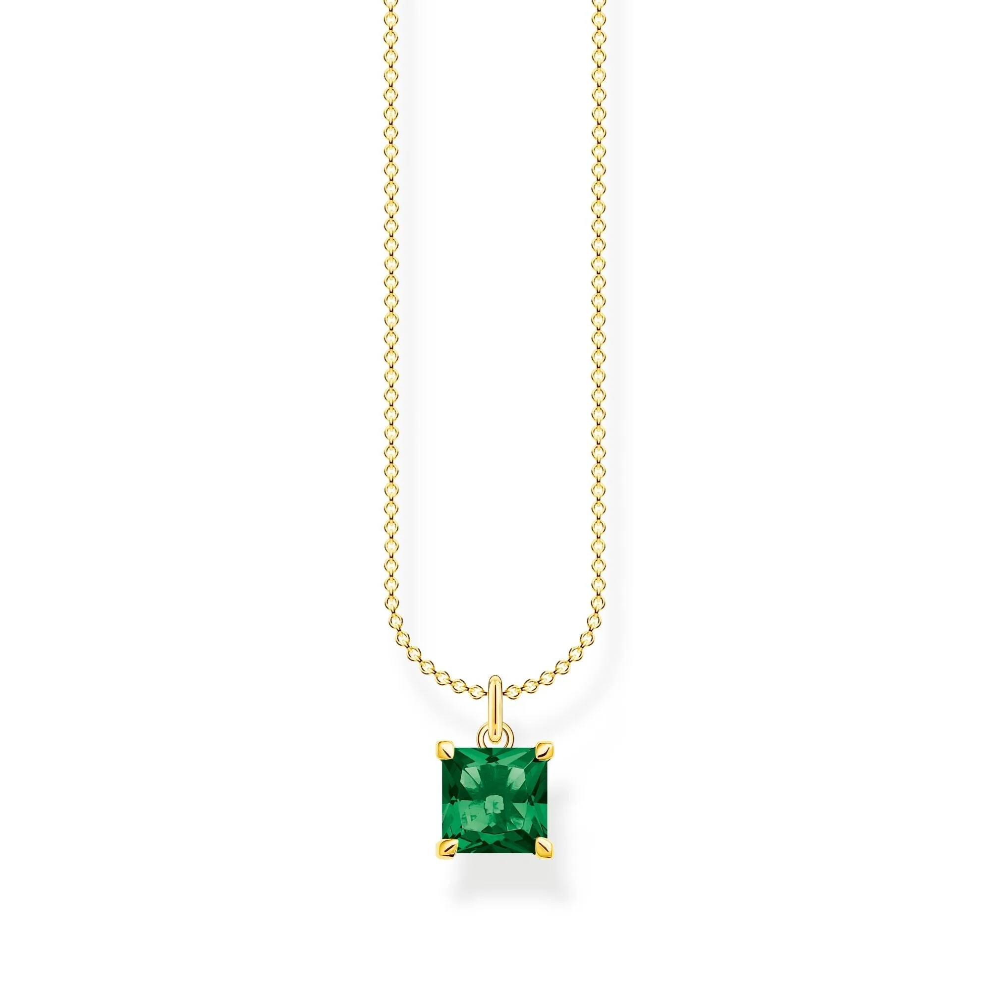 Thomas Sabo Charm Club Gold Plated Sterling Silver Green Stone Necklace