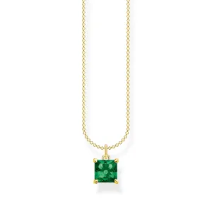 Thomas Sabo Charm Club Gold Plated Sterling Silver Green Stone Necklace