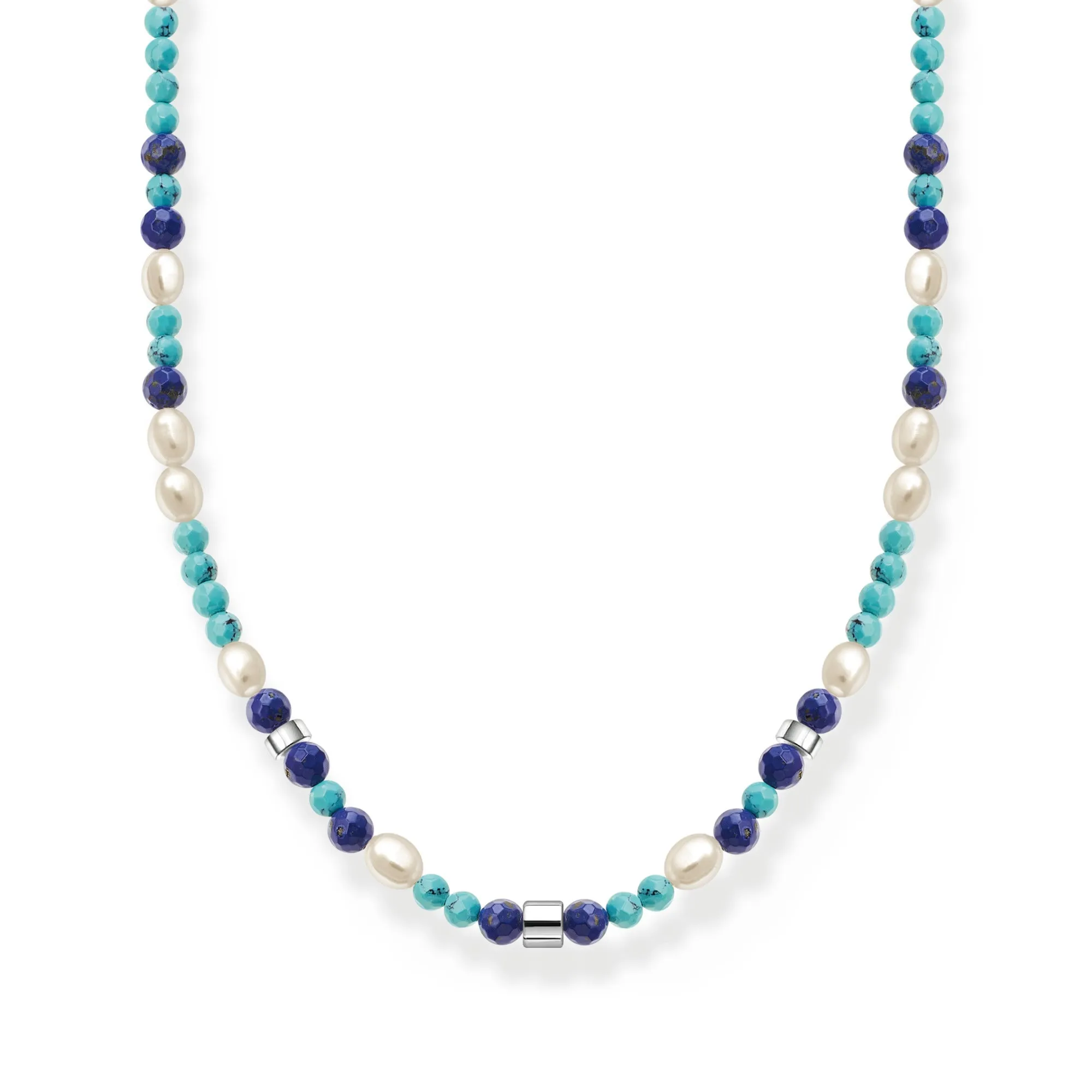 Thomas Sabo Charm Club Sterling Silver Blue Stones And Pearls Necklace