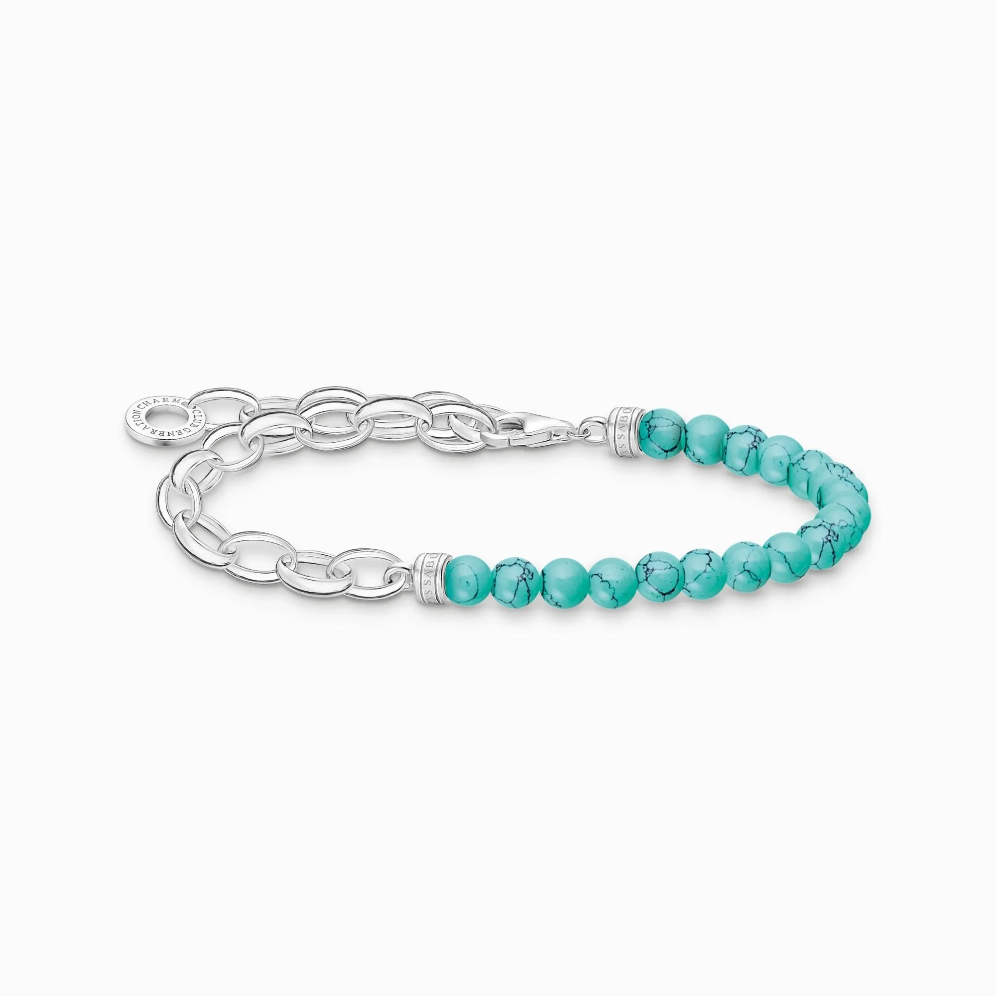 Thomas Sabo Charm Club Sterling Silver Turquoise Bead Chain Charm Bracelet D