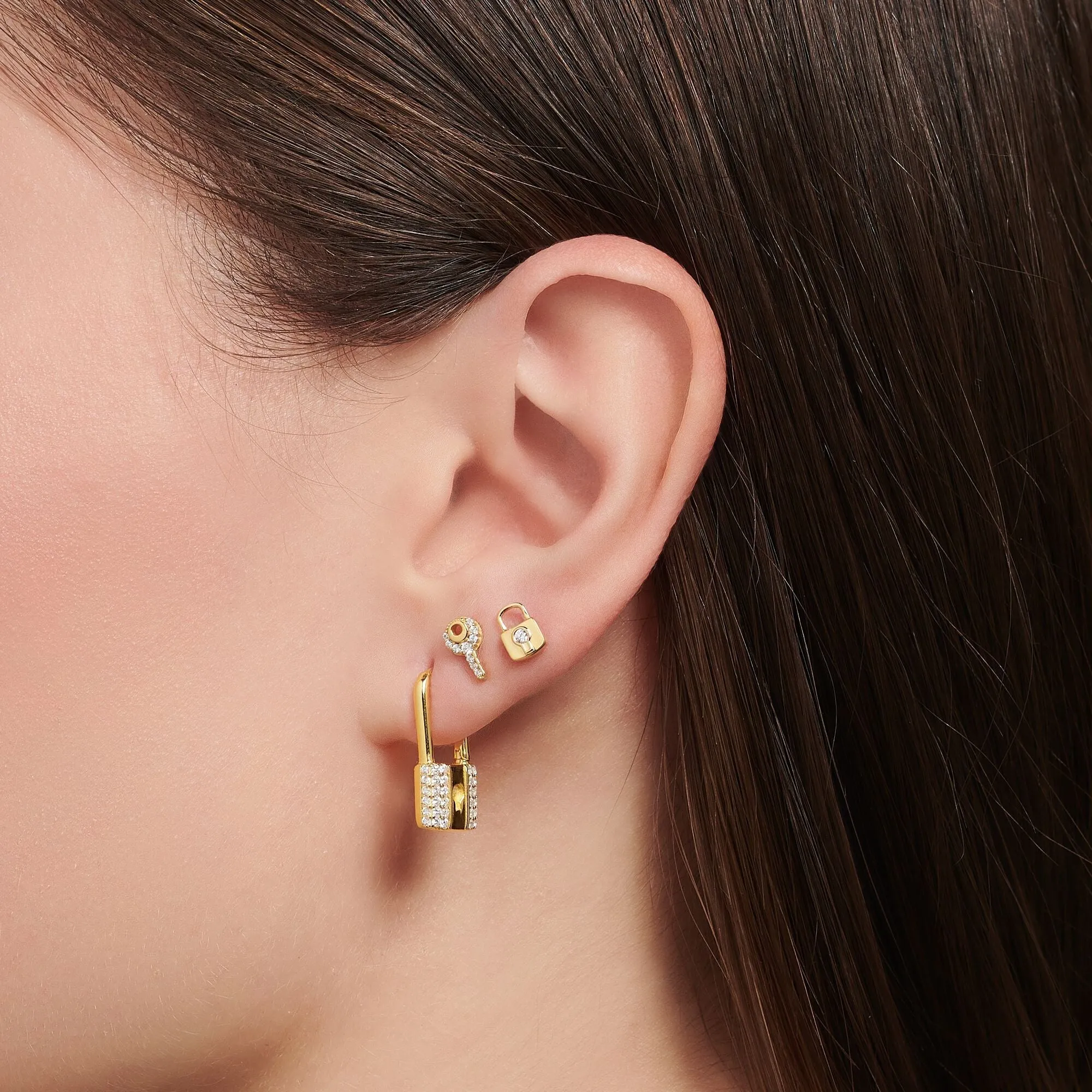 Thomas Sabo Charm Club Sterling Silver Yellow Gold Plated Lock Single Stud Earring D