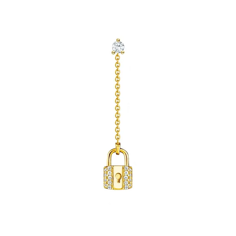 Thomas Sabo Charm Club Yellow Gold Plated Sterling Silver Lock Single Drop Earring D