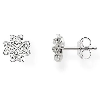 Thomas Sabo Earrings Glam & Soul Cloverleaf White Zirconia Pave Silver D