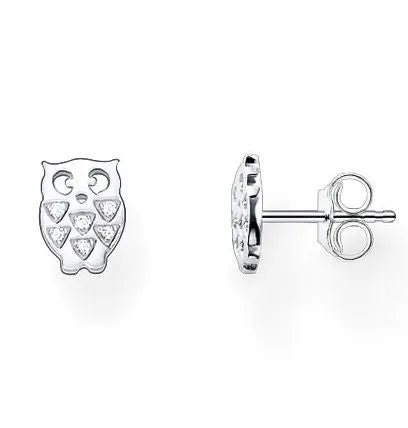 Thomas Sabo Earrings Glam & Soul Owl White Zirconia Pave Silver D