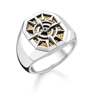 Thomas Sabo Glam & Soul Sterling Silver Gold Compass Signet Ring