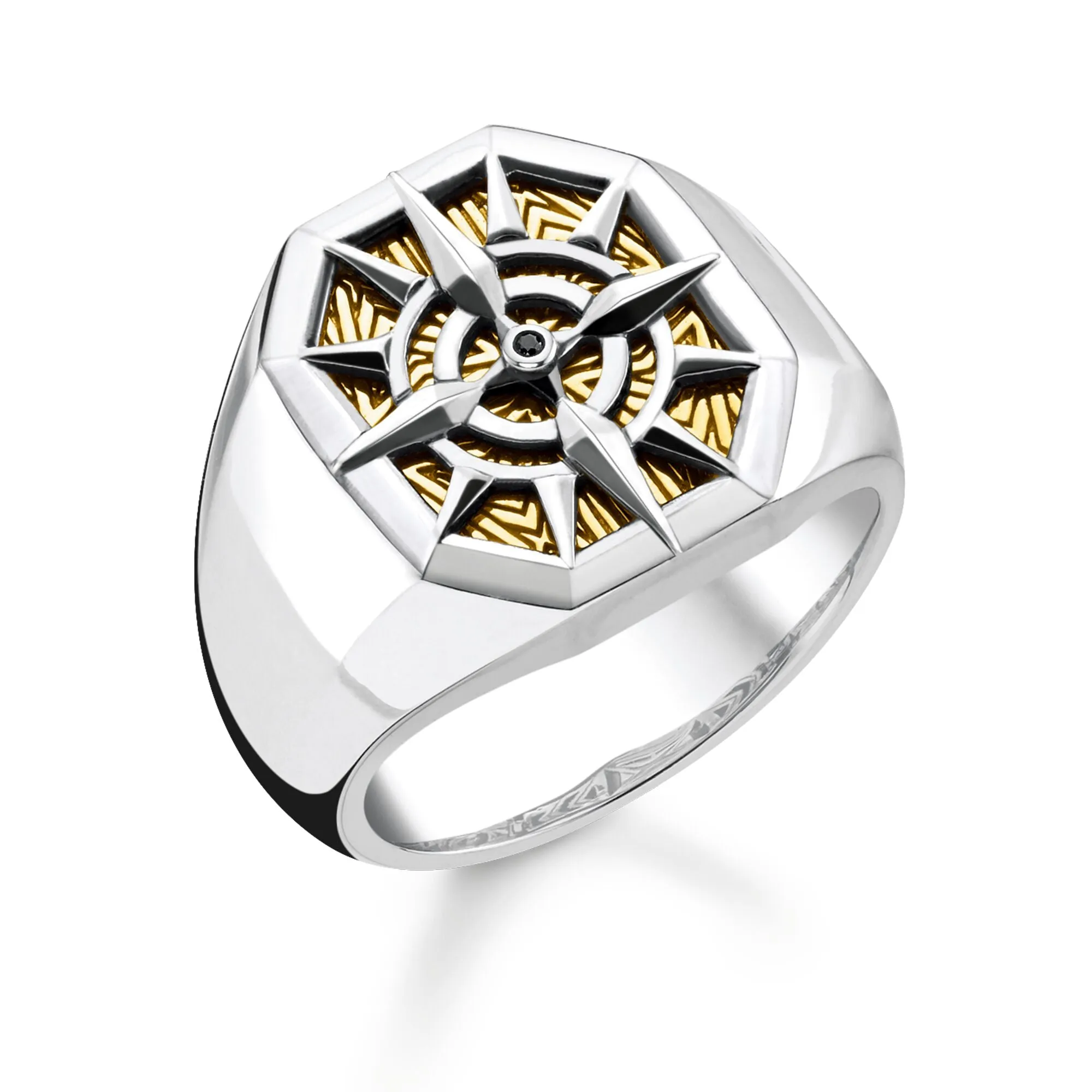 Thomas Sabo Glam & Soul Sterling Silver Gold Compass Signet Ring