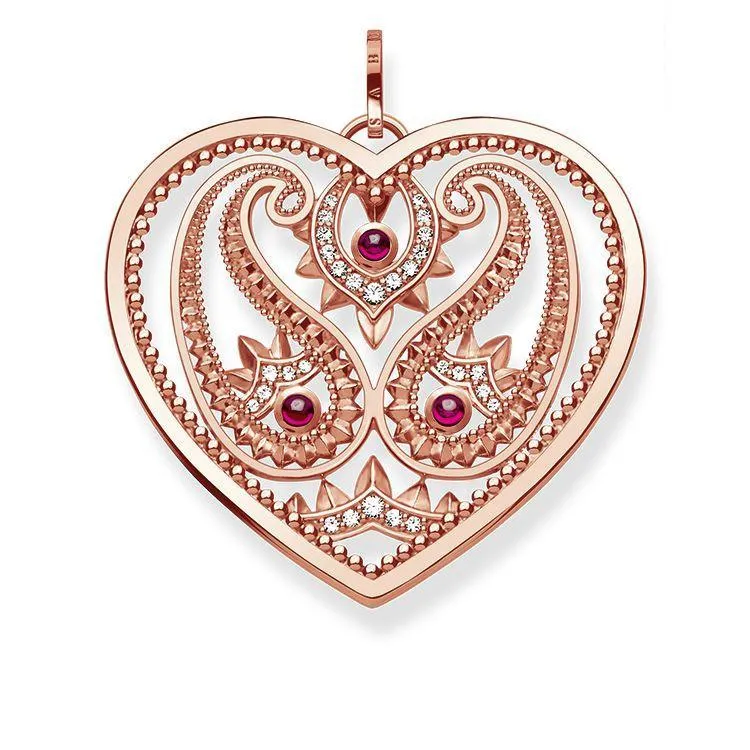 Thomas Sabo Glam And Soul Rose Gold Corundum Paisley Design Heart Pendant D