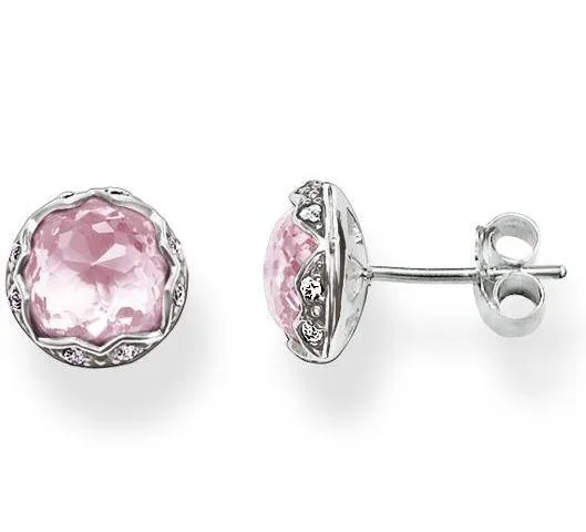 Thomas Sabo Glam And Soul Sterling Silver White Zirconia Pink Corundum Stud Earrings D
