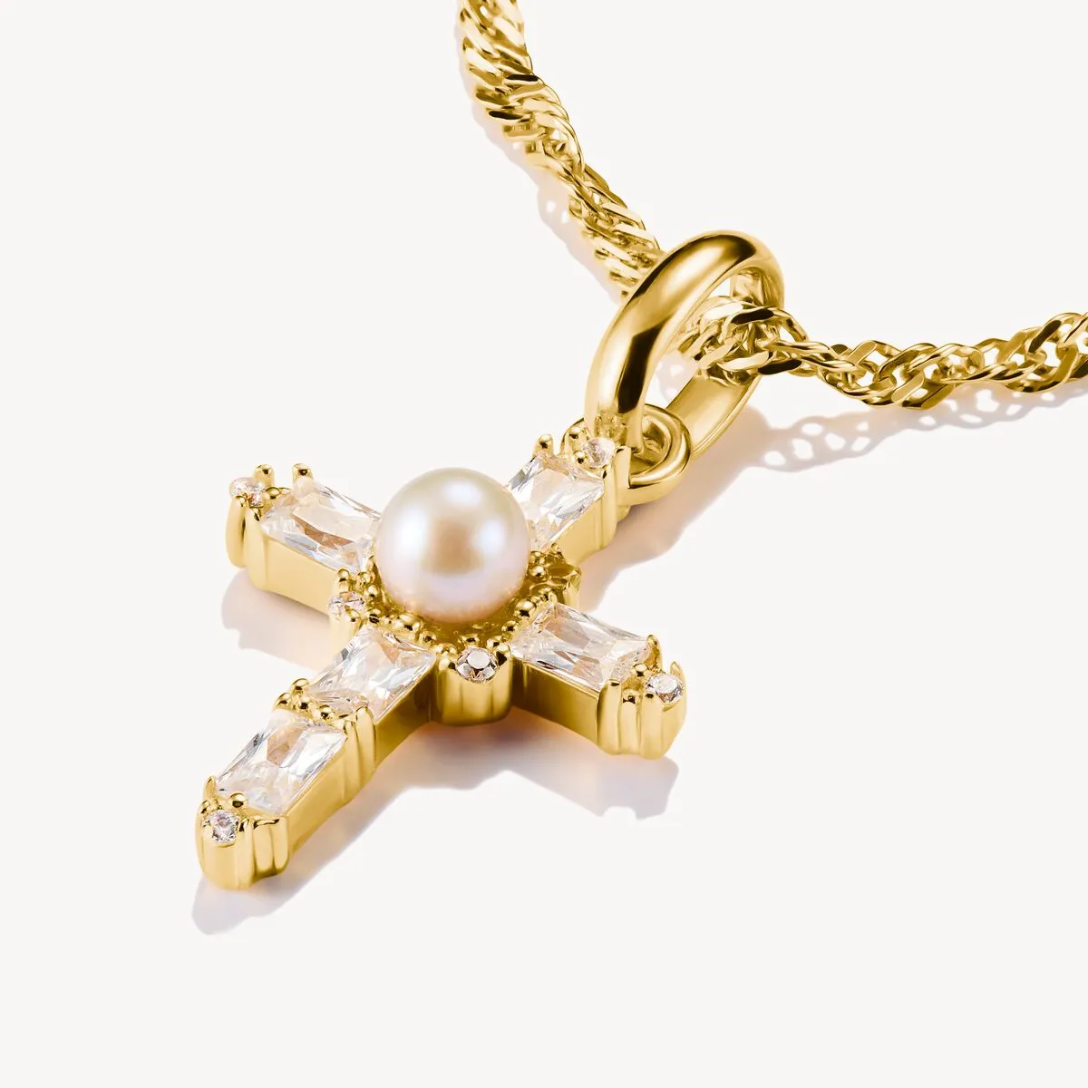 Thomas Sabo Gold Plated Freshwater Pearl Vintage Cross Connect Charm