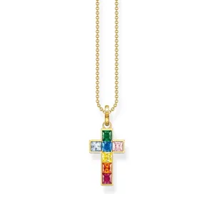 Thomas Sabo Gold Plated Sterling Silver Colourful Stone Cross Necklace