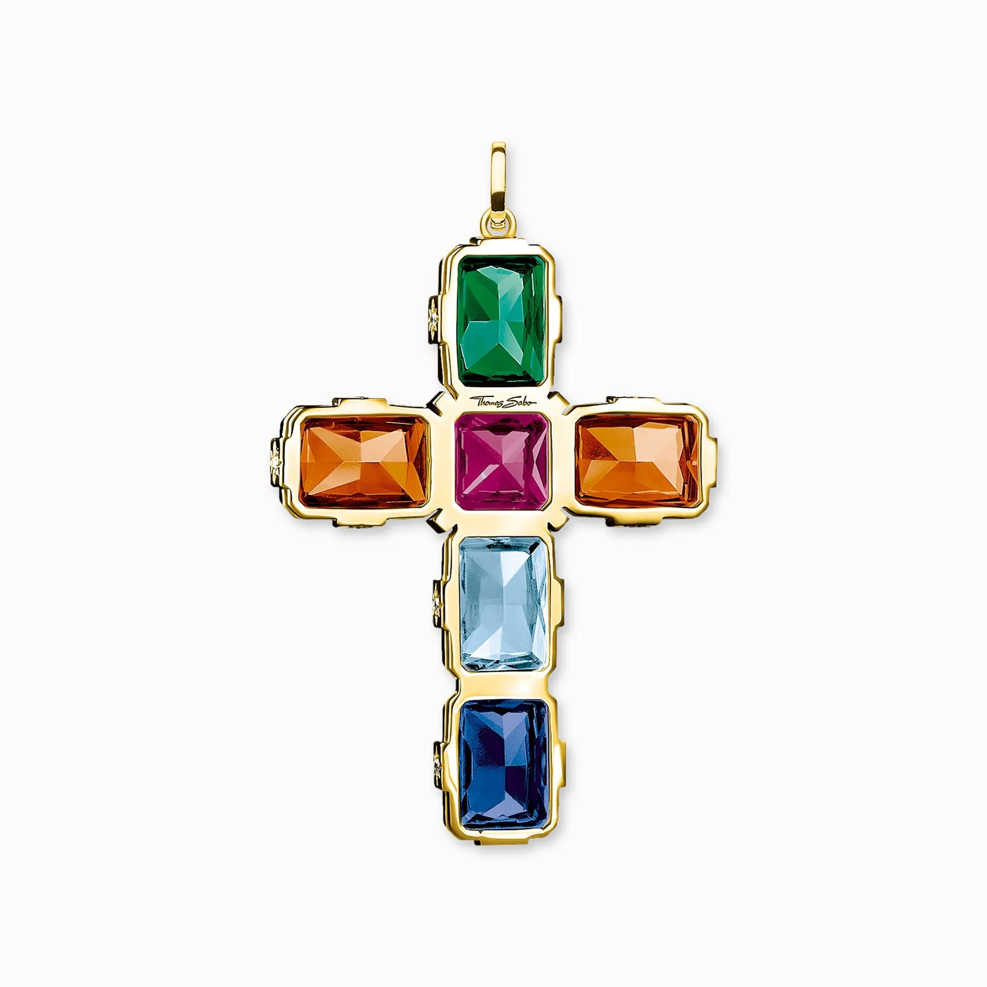 Thomas Sabo Large Gold Plated Colourful Stones Cross Pendant