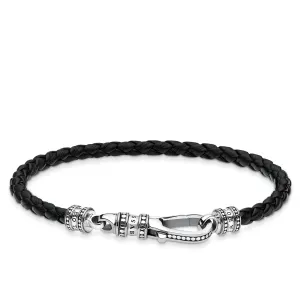 Thomas Sabo Rebel at Heart Sterling Silver Black Leather Lobster Clasp Bracelet