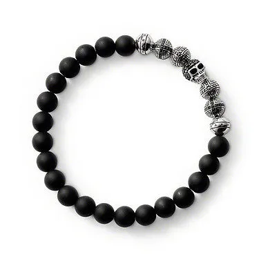 Thomas Sabo Sterling Silver Matt Obsidian Skull Bracelet