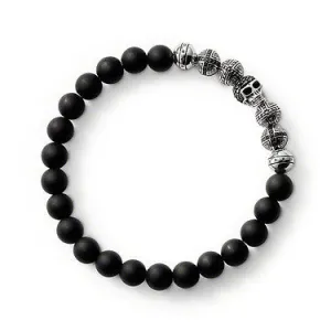 Thomas Sabo Sterling Silver Matt Obsidian Skull Bracelet