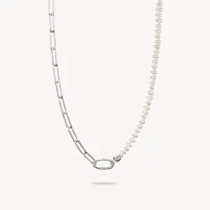 Thomas Sabo Sterling Silver Paperclip and Pearls Connect Link Necklace